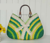 Sac en paille de couleur fait à la main, commande à la machine, sac tissé pour la plage sauvage